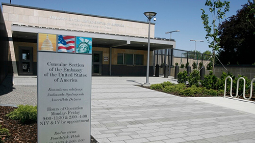 Entrance of the USA Embassy in Belgrade